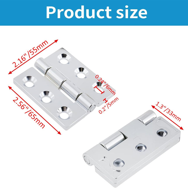Butt Hinge Zinc Alloy Cabinet Hinges Polished Chrom Silver Residential Bed Room Hinge for Doors Hardware 2.56" x 2.16" -2pcs.