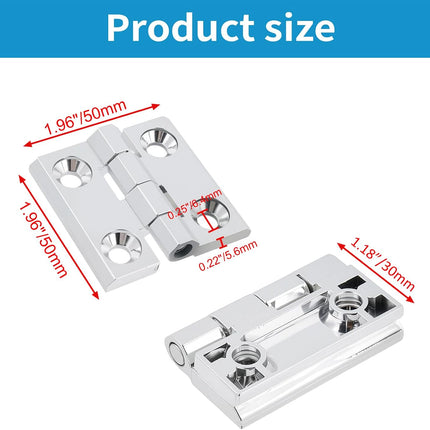 Butt Hinge Zinc Alloy Door Hinge Polished Chrom Silver Boat Hatch Hinges Heavy Duty Residential Bed Room Hinge for Doors Hardware 1.96" x 1.96" -4pcs.