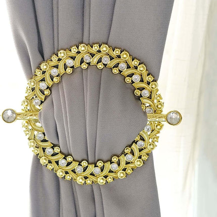 Efavormart 2 Pack | 7" Gold Barrette Style Acrylic Crystal Curtain Tie Backs, Round Backdrop Drapery Brooch Holdbacks.