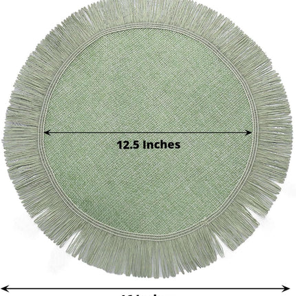 Efavormart 4 Pack | 16" Sage Green Jute Boho Chic Fringe Edge Table Placemats, Rustic Farmhouse Burlap Tassel Dining Table Mats.