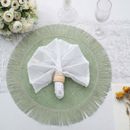 Efavormart 4 Pack | 16" Sage Green Jute Boho Chic Fringe Edge Table Placemats, Rustic Farmhouse Burlap Tassel Dining Table Mats.