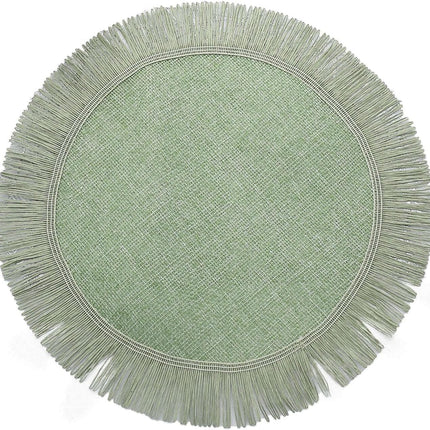Efavormart 4 Pack | 16" Sage Green Jute Boho Chic Fringe Edge Table Placemats, Rustic Farmhouse Burlap Tassel Dining Table Mats.