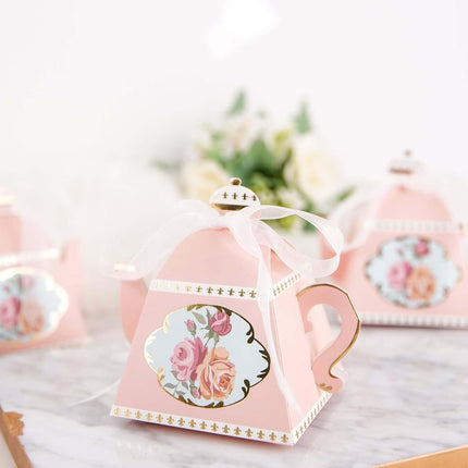 Efavormart 25 Pack 4" Mini Teapot Favor Boxes with Ribbon, Dusty Rose Cardstock Tea Time Gift Containers for Weddings, Birthdays, Bridal Showers, and Event Decoration.