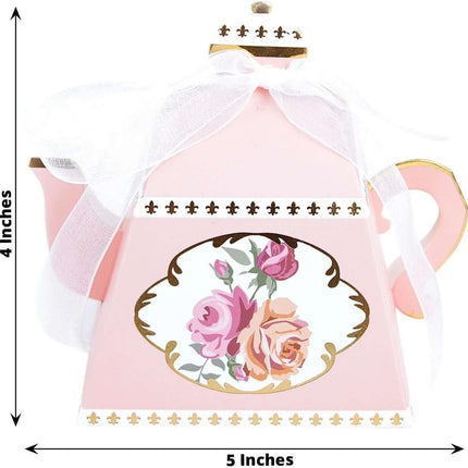 Efavormart 25 Pack 4" Mini Teapot Favor Boxes with Ribbon, Dusty Rose Cardstock Tea Time Gift Containers for Weddings, Birthdays, Bridal Showers, and Event Decoration.