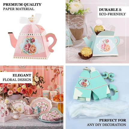 Efavormart 25 Pack 4" Mini Teapot Favor Boxes with Ribbon, Dusty Rose Cardstock Tea Time Gift Containers for Weddings, Birthdays, Bridal Showers, and Event Decoration.