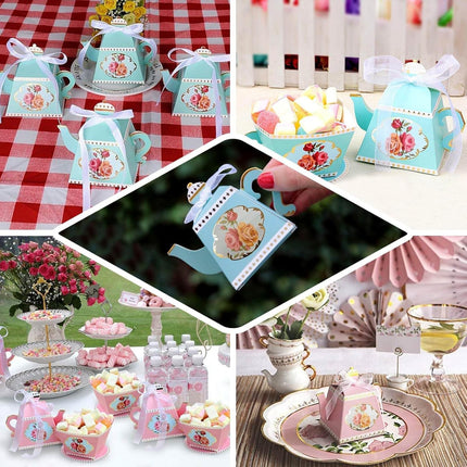 Efavormart 25 Pack 4" Mini Teapot Favor Boxes with Ribbon, Dusty Rose Cardstock Tea Time Gift Containers for Weddings, Birthdays, Bridal Showers, and Event Decoration.