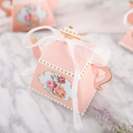 Efavormart 25 Pack 4" Mini Teapot Favor Boxes with Ribbon, Dusty Rose Cardstock Tea Time Gift Containers for Weddings, Birthdays, Bridal Showers, and Event Decoration.