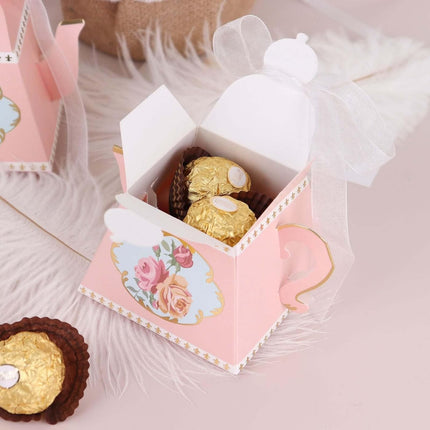 Efavormart 25 Pack 4" Mini Teapot Favor Boxes with Ribbon, Dusty Rose Cardstock Tea Time Gift Containers for Weddings, Birthdays, Bridal Showers, and Event Decoration.
