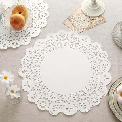 Efavormart 100 Pack Round White Paper Doilies, Food Grade Lace Paper Placemats - 14".