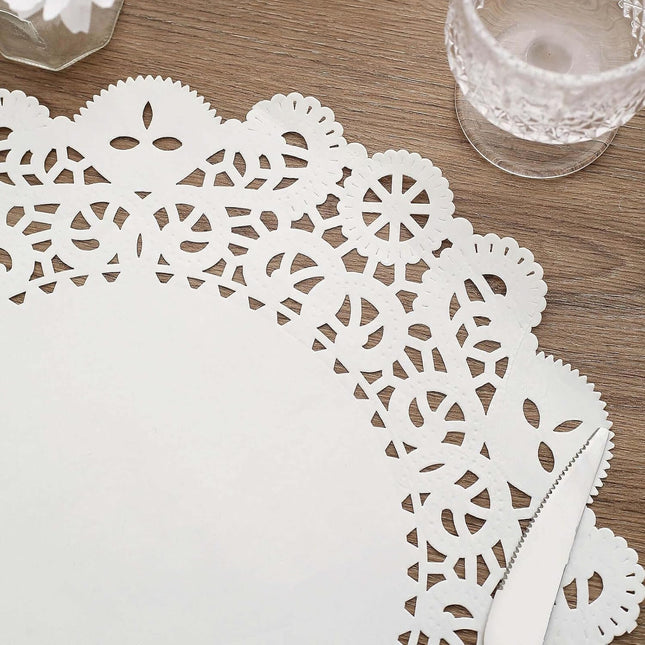 Efavormart 100 Pack Round White Paper Doilies, Food Grade Lace Paper Placemats - 14".