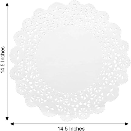 Efavormart 100 Pack Round White Paper Doilies, Food Grade Lace Paper Placemats - 14".