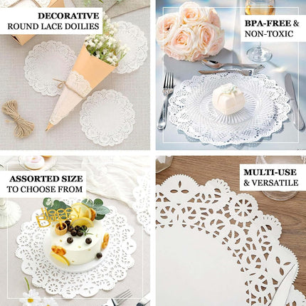 Efavormart 100 Pack Round White Paper Doilies, Food Grade Lace Paper Placemats - 14".
