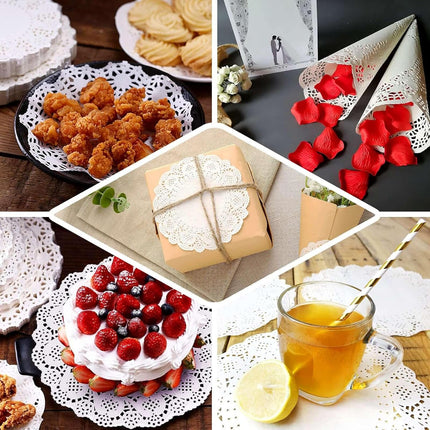 Efavormart 100 Pack Round White Paper Doilies, Food Grade Lace Paper Placemats - 14".