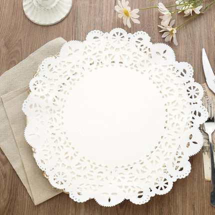 Efavormart 100 Pack Round White Paper Doilies, Food Grade Lace Paper Placemats - 14".