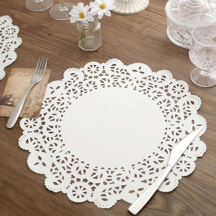 Efavormart 100 Pack Round White Paper Doilies, Food Grade Lace Paper Placemats - 14".