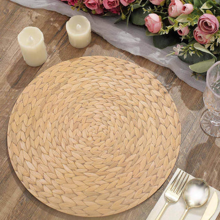 Efavormart 6 Pack | 13" Natural Woven Rattan Design Disposable Serving Trays, Round Paper Charger Plates.