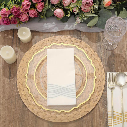 Efavormart 6 Pack | 13" Natural Woven Rattan Design Disposable Serving Trays, Round Paper Charger Plates.