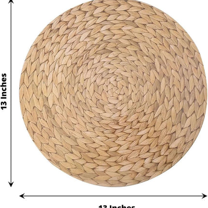 Efavormart 6 Pack | 13" Natural Woven Rattan Design Disposable Serving Trays, Round Paper Charger Plates.