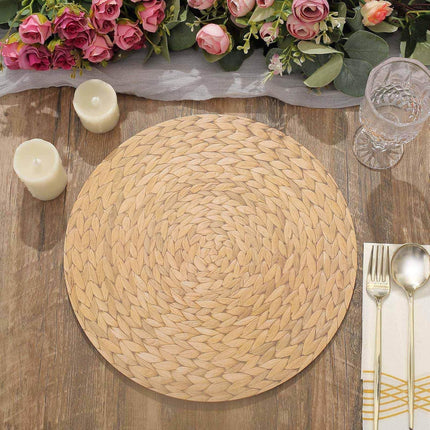 Efavormart 6 Pack | 13" Natural Woven Rattan Design Disposable Serving Trays, Round Paper Charger Plates.
