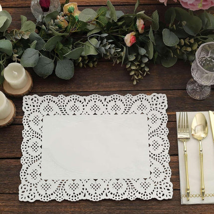 Efavormart 100 Pack Rectangle White Paper Doilies, Food Grade Lace Paper Placemats - 14" L X 10" W.