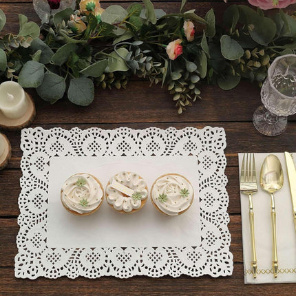 Efavormart 100 Pack Rectangle White Paper Doilies, Food Grade Lace Paper Placemats - 14" L X 10" W.