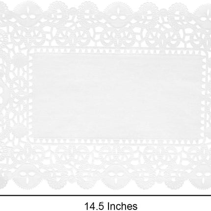 Efavormart 100 Pack Rectangle White Paper Doilies, Food Grade Lace Paper Placemats - 14" L X 10" W.