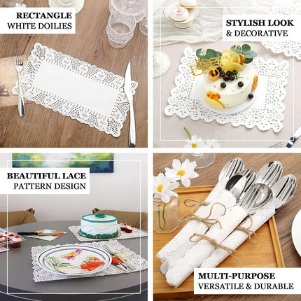 Efavormart 100 Pack Rectangle White Paper Doilies, Food Grade Lace Paper Placemats - 14" L X 10" W.