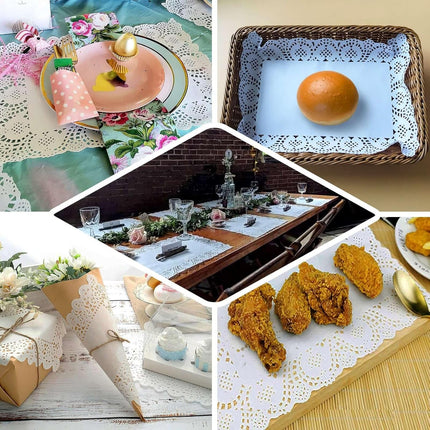 Efavormart 100 Pack Rectangle White Paper Doilies, Food Grade Lace Paper Placemats - 14" L X 10" W.