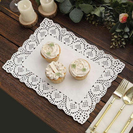 Efavormart 100 Pack Rectangle White Paper Doilies, Food Grade Lace Paper Placemats - 14" L X 10" W.