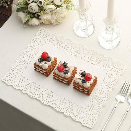 Efavormart 100 Pack Rectangle White Paper Doilies, Food Grade Lace Paper Placemats - 14" L X 10" W.