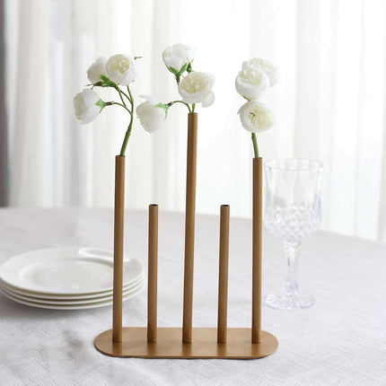 Efavormart Gold Metal Minimalist Bud Vase Centerpiece, 5-Tubes Single Stem Flower Vase - 10" Tall.