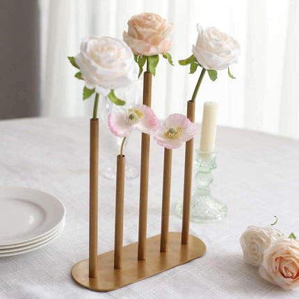 Efavormart Gold Metal Minimalist Bud Vase Centerpiece, 5-Tubes Single Stem Flower Vase - 10" Tall.