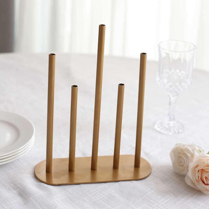 Efavormart Gold Metal Minimalist Bud Vase Centerpiece, 5-Tubes Single Stem Flower Vase - 10" Tall.