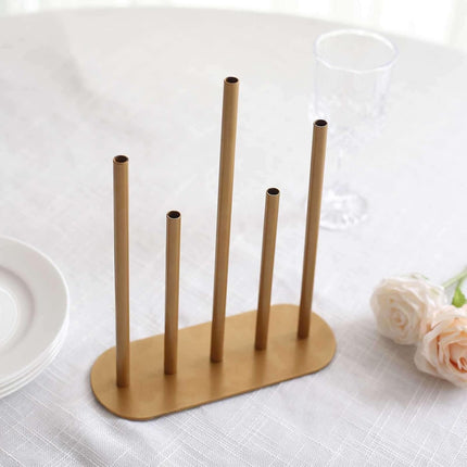 Efavormart Gold Metal Minimalist Bud Vase Centerpiece, 5-Tubes Single Stem Flower Vase - 10" Tall.
