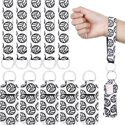 20 Pcs Volleyball Lipstick Holder Keychains Lanyard Set, Include Volleyball Pattern Sport Theme Portable Lipstick Holder and Wristlet Keychain Lanyard Sport Party Favor Gift Backpack Accessory(White).