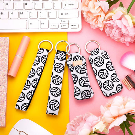 20 Pcs Volleyball Lipstick Holder Keychains Lanyard Set, Include Volleyball Pattern Sport Theme Portable Lipstick Holder and Wristlet Keychain Lanyard Sport Party Favor Gift Backpack Accessory(White).