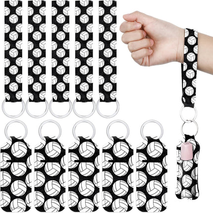 20 Pcs Volleyball Lipstick Holder Keychains Lanyard Set, Include Volleyball Pattern Sport Theme Portable Lipstick Holder and Wristlet Keychain Lanyard Sport Party Favor Gift Backpack Accessory(Black).