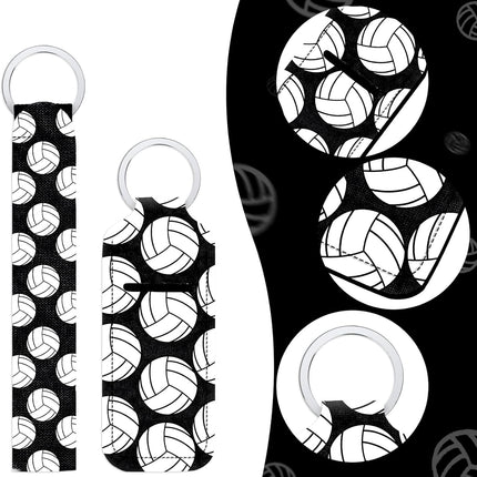 20 Pcs Volleyball Lipstick Holder Keychains Lanyard Set, Include Volleyball Pattern Sport Theme Portable Lipstick Holder and Wristlet Keychain Lanyard Sport Party Favor Gift Backpack Accessory(Black).