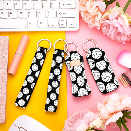 20 Pcs Volleyball Lipstick Holder Keychains Lanyard Set, Include Volleyball Pattern Sport Theme Portable Lipstick Holder and Wristlet Keychain Lanyard Sport Party Favor Gift Backpack Accessory(Black).