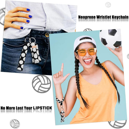 20 Pcs Volleyball Lipstick Holder Keychains Lanyard Set, Include Volleyball Pattern Sport Theme Portable Lipstick Holder and Wristlet Keychain Lanyard Sport Party Favor Gift Backpack Accessory(Black).