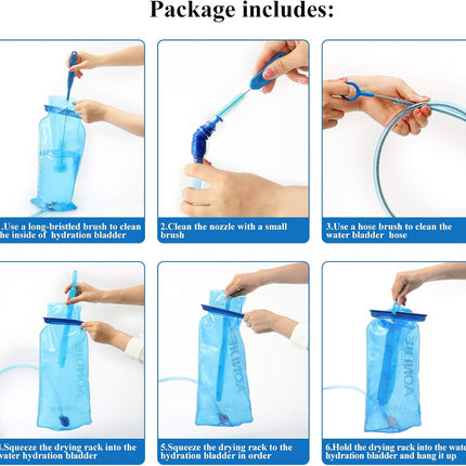 2 Set 8 in 1 Hydration Bladder Cleaning Kit Includes 3 Different Brushes and Drying Collapsible Bladder Frame, Water Reservoir Backpack Cleaning Kit.