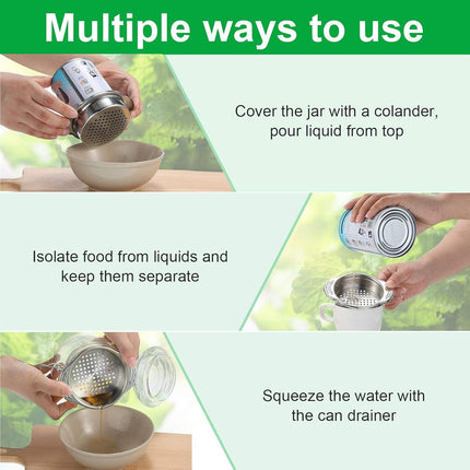 1 Piece Tuna Can Strainer Stainless Steel Food Strainer Sieve Metal Press Lid Canning Colander Oil Drainer Tuna Filter for Beans Vegetables.