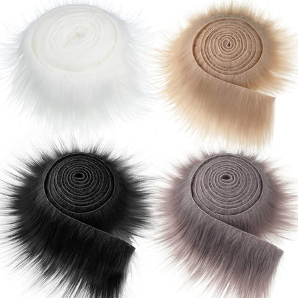4 Pieces Faux Fur for Craft Fake Fur Shaggy Patches Ribbon Chair Cover Seat Cushion Pad Supplies for Sewing DIY Gnome Beard Easter Costume Winter Valentine's Day(Black, Khaki, Grey, White).