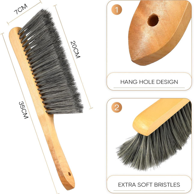 2 Pieces Wooden Bench Brushes Fireplace Brush Natural Fiber Bench Soft Bristles Long Wood Handle Dust for Hearth Tidy Car Home Workshop Woodworking(Gray).