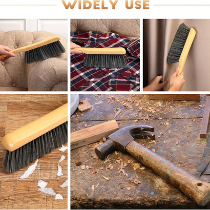 2 Pieces Wooden Bench Brushes Fireplace Brush Natural Fiber Bench Soft Bristles Long Wood Handle Dust for Hearth Tidy Car Home Workshop Woodworking(Gray).
