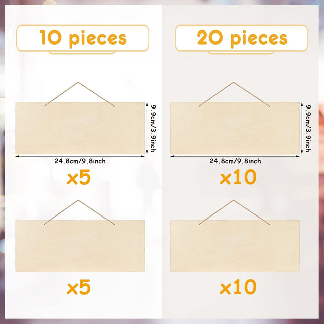10 Pcs Unfinished Hanging Wood Sign Easter 9.8 x 3.9 Inch Rectangle Blank Wooden Plaque Blank Hanging Wooden Slices Banners with Ropes for Spring Painting Writing DIY Crafts.
