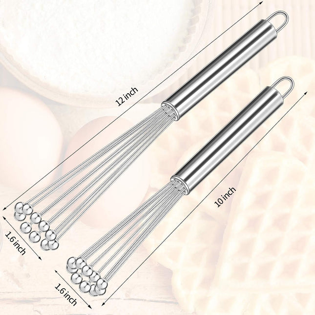 2 Pieces Stainless Steel Ball Whisk Wire Egg Whisk Set Kitchen for Cooking, Blending, Whisking, Beating, Stirring(10 Inch and 12 Inch).