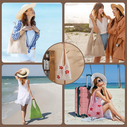 Crochet Beach Tote Bags, Stylish Mesh Beach Bags Shoulder Bag for Women, Cute Summer Vacation Boho Tote Bag.