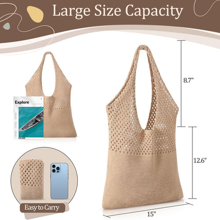 Crochet Beach Tote Bags, Stylish Mesh Beach Bags Shoulder Bag for Women, Cute Summer Vacation Boho Tote Bag.