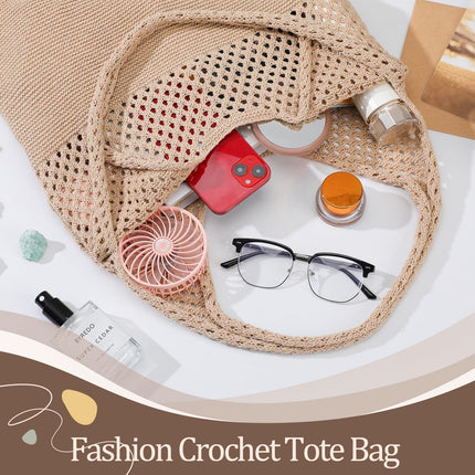 Crochet Beach Tote Bags, Stylish Mesh Beach Bags Shoulder Bag for Women, Cute Summer Vacation Boho Tote Bag.